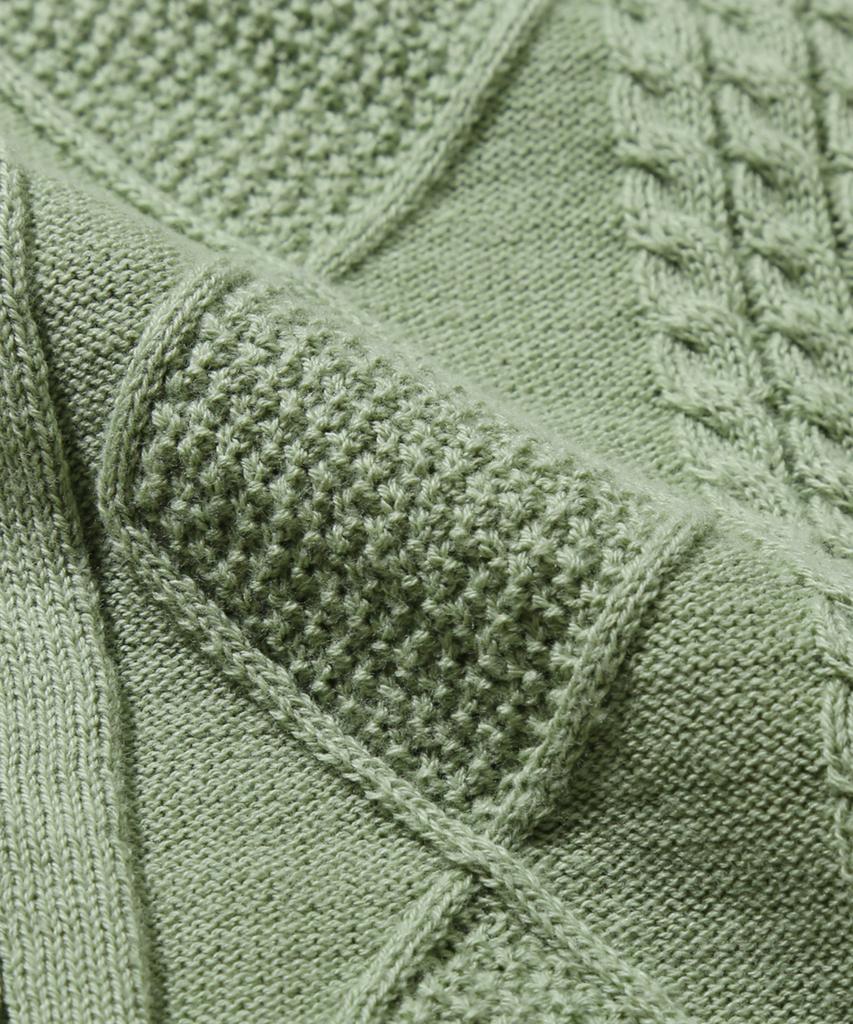 TRILLION Washable Cable Half Sleeve Button-Up Knit (Light Green)