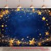 2D Golden Star Glitter Backdrop, Blue Galaxy Party Banner