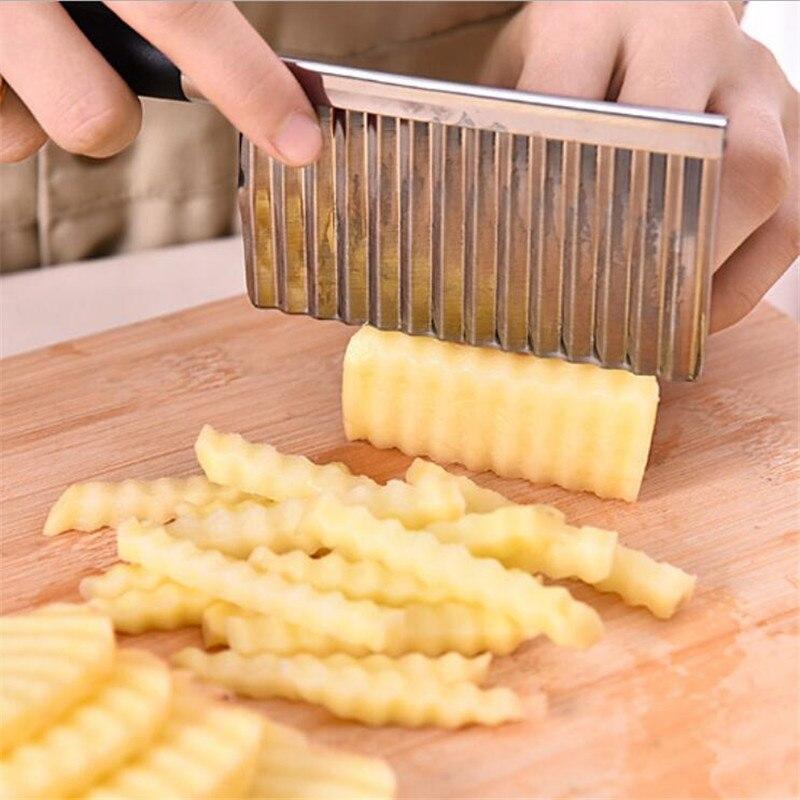 Stainless Steel French Fry Knife Serrated Blade Vegetable Fruit Cutter Wave Knife Chopper
