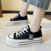 Fashion New Women Black White Platform Canvas Shoes Sneakers Lace Up Comfortable Shoes Fashion Outdoor Versatile Sport Vulcanize Shoes