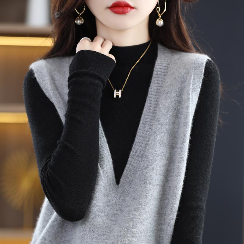 Женский жилет с V-образным вырезом, кашемир Цинхэ, 30% кашемир, 70% шерсть, зимний вязаный пуловер, осенний свитер, кашемировый свитер