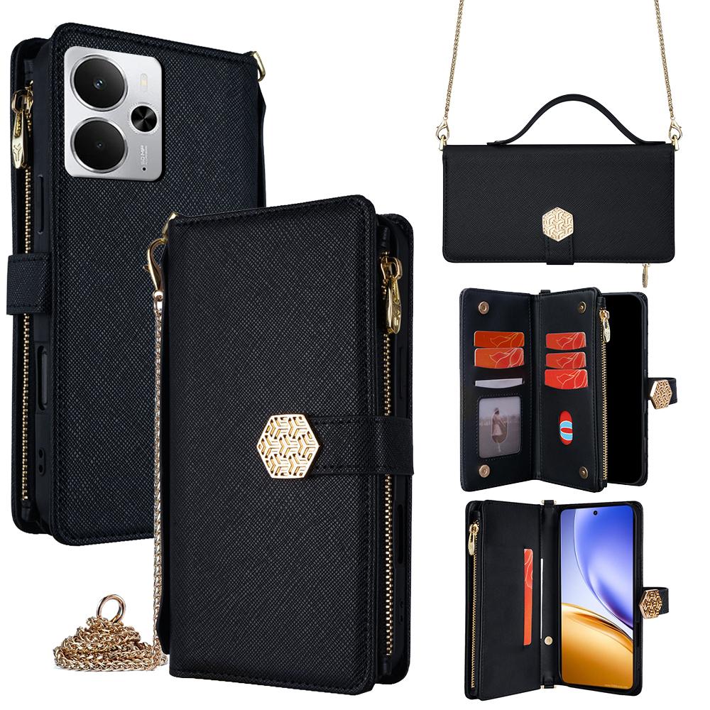 For Realme 14 5G Case Cross Texture PU Leather+TPU Wallet Phone Cover with Strap