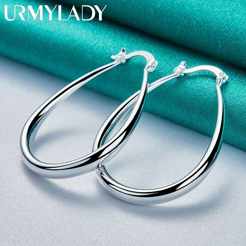 URMYLADY стерлингового серебра 925 пробы овальные гладкие серьги-петли для женщин модные свадебные обручальные очаровательные ювелирные изделия