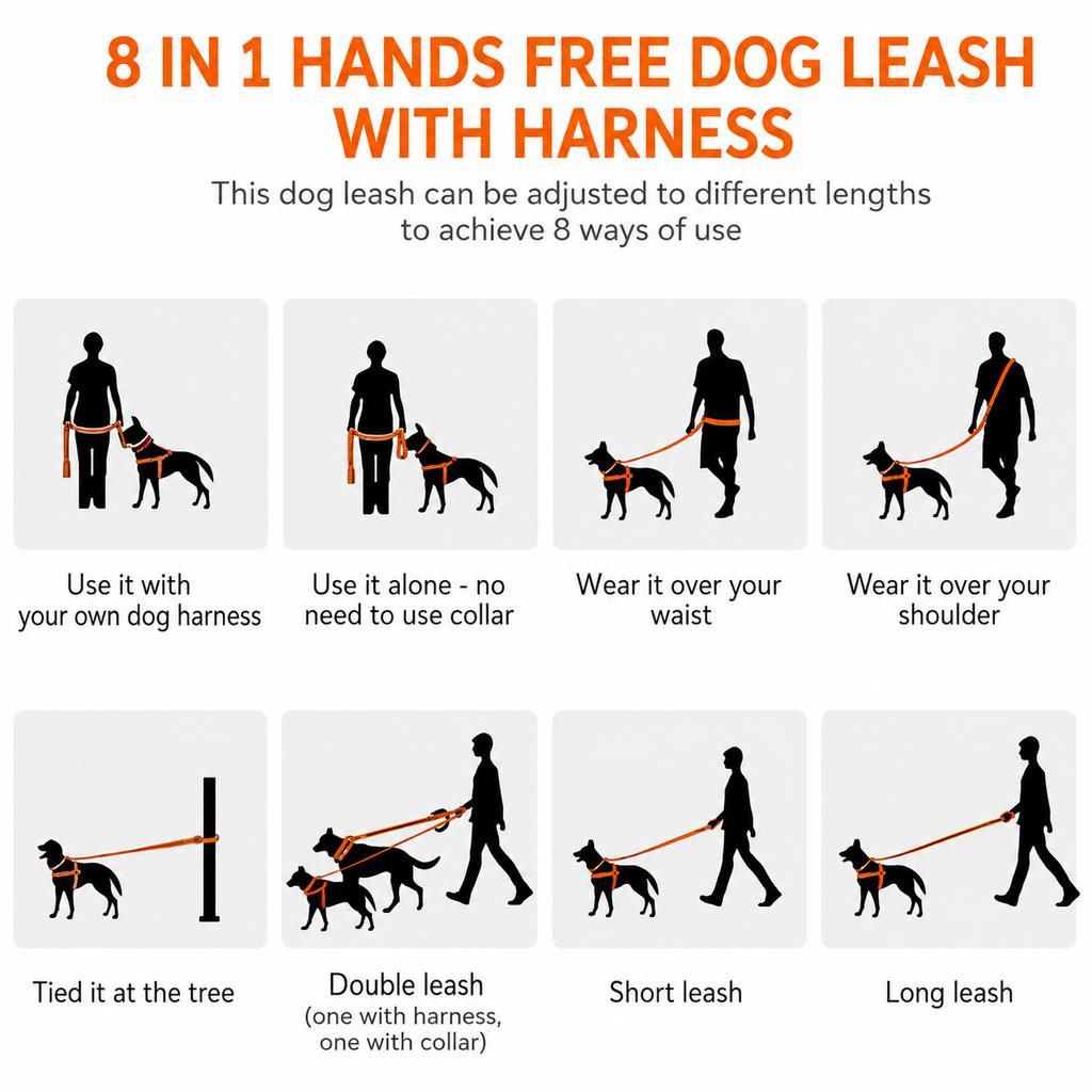 Waterproof PVC Dog Harness Leash Set 8-in-1 Hands Free Adjustable Embossed Texture Heavy Duty Pet Collar for Medium Large Dogs