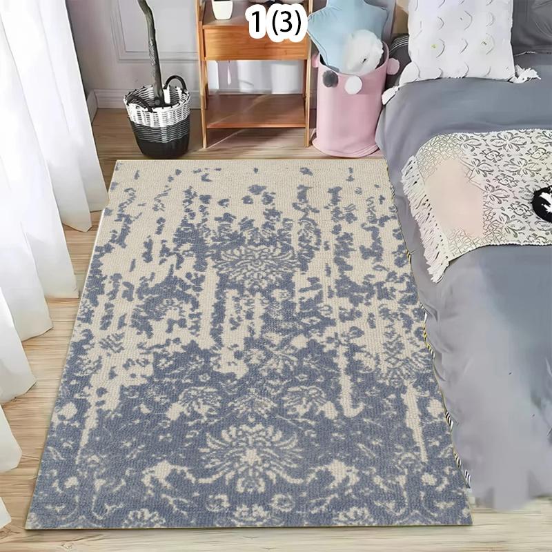 BOHO Blue Vintage Rug Soft Non-Slip Washable Area Carpet Minimalist Vintage Floral Floor Mat for Living Room Bedroom and Office