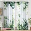 2 шт., Шторы и портьеры 2D-принт Зеленый лист Универсальная полиэстеровая ткань (без удилища) Расхламление для разных комнат,