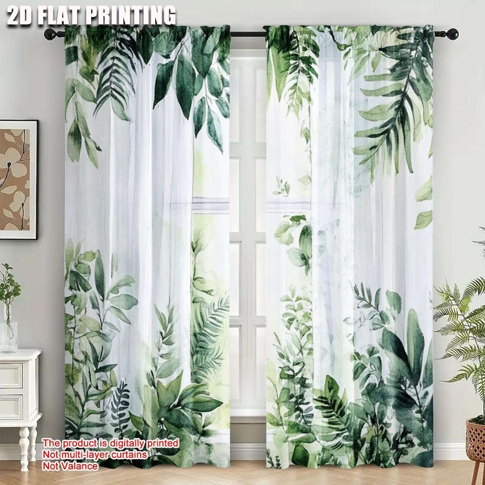 2 шт. Шторы и занавески 2D-печать Зеленый лист Универсальная полиэстеровая ткань (без стержня) Распродажа вещей для разных комнат