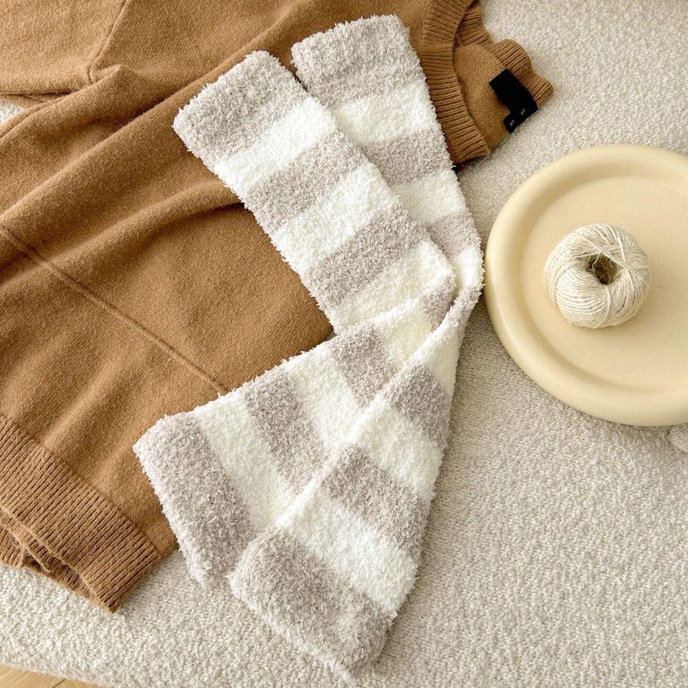 Simple Coral Fleece Stockings Thicken Warm Foot Warmer Kawaii Long Tube Sock Cover  Winter