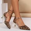 Женские пикантные леопардовые сандалии на высоком каблуке, женские роскошные туфли с кристаллами из бисера, роскошные туфли для вечеринок, лето 2024, дизайнерские модельные туфли-лодочки, Zapatillas De Mujer