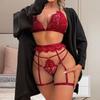 Sex Underwear New Red Sexy Deep V Lace Garter Three Pieces
