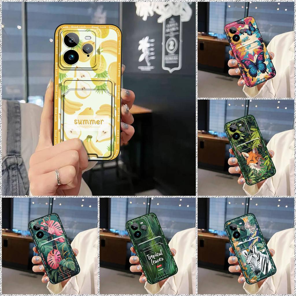 Durable Silicone Phone Case For Realme GT7 Pro Card Slot Full Wrap Cartoon Fashion Design Anti-dust Dirt-resistant Cute