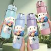 1PC Bunny Holding Flower Cute Animal Print 750ml Color Plastic Sports Water Bottle Leakproof Flip Straw Lid Suitable for Sports Office Home Use