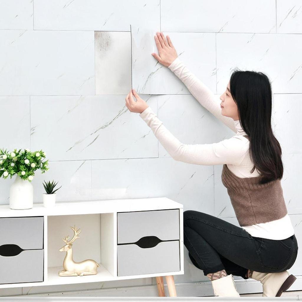Backsplash Wall Tile Sticker Imitation Marble PVC Modern Panel Wallpaper for