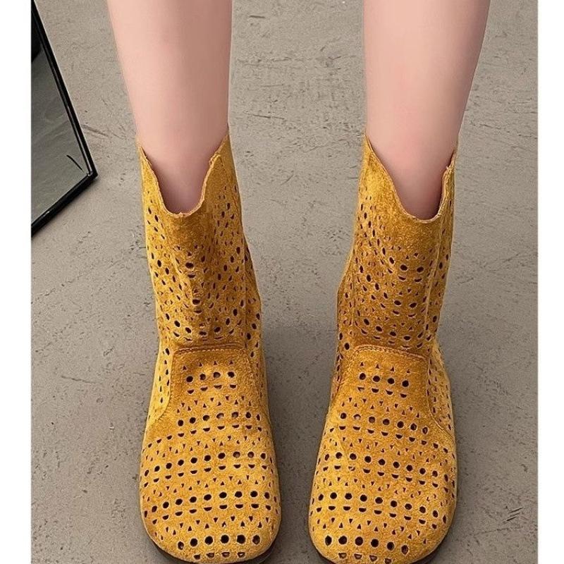 British Style Versatile Maillard Retro Hollow Boots Summer New Boots Breathable Flat Bottom Hole Foreign Air Cool Boots