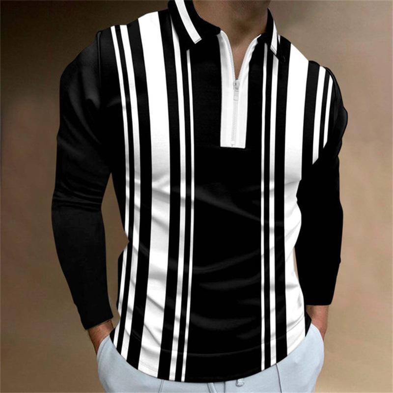 Stylish long-sleeve polo shirt with striped pattern, ideal for casual daily wear.