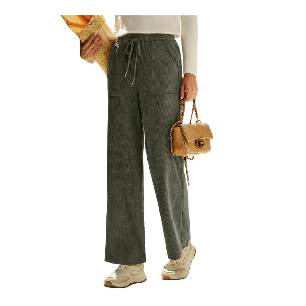 Модные женские вельветовые брюки прямого кроя с высокой талией и завязками, с карманами и широкими штанинами, повседневные брюки для женщин