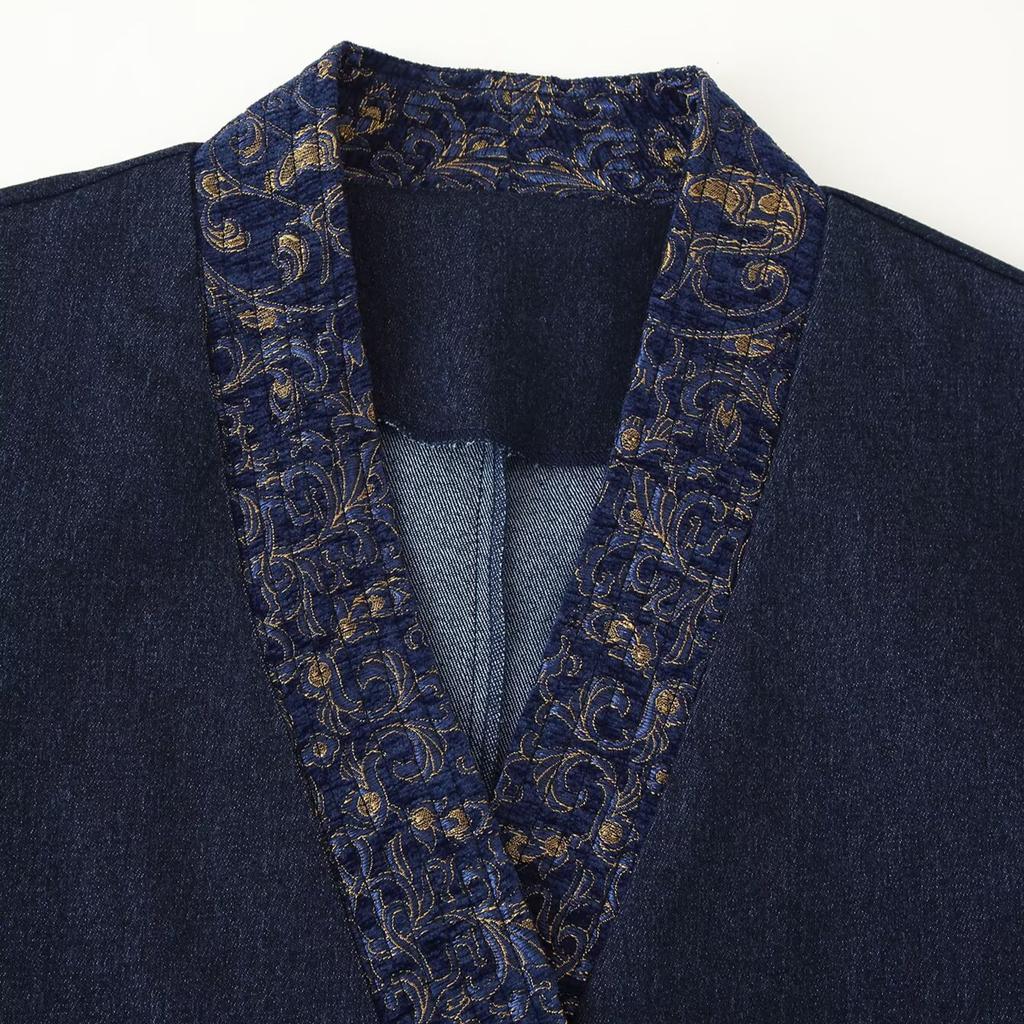 European and American style, new women's clothing, fashionable jacquard denim effect kimono coat 5344204