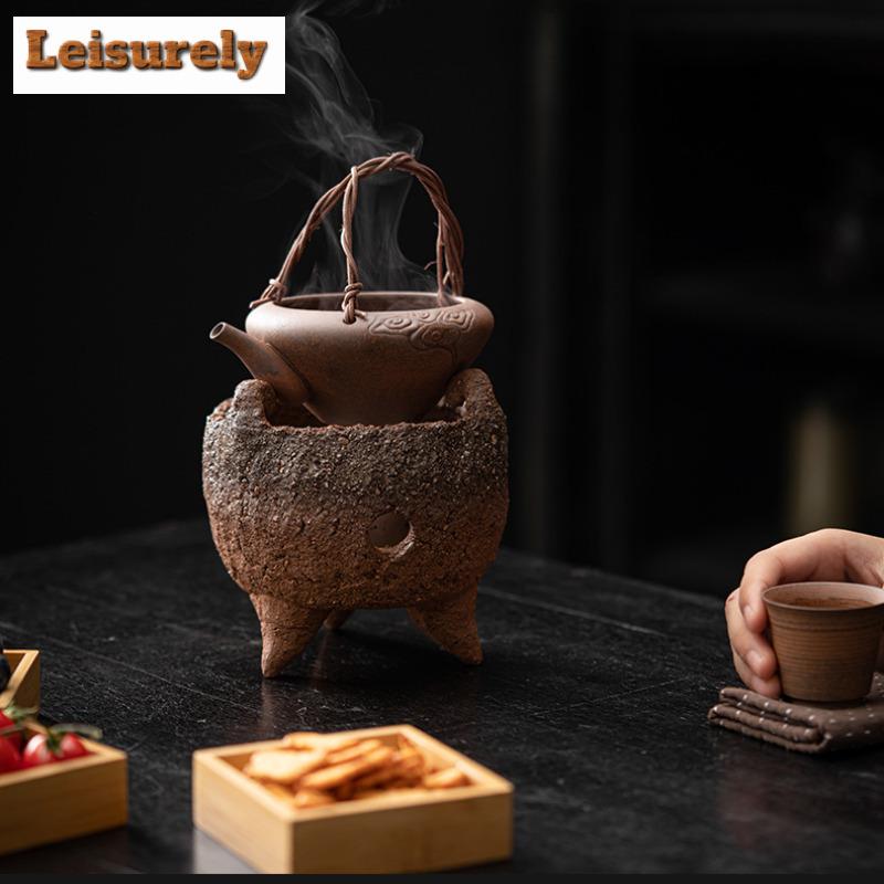 Ретро грубая керамика с ручкой сбоку, уличный обогреватель, печь на спирту, угольная печь, чайник для кипящей воды, чайный сервиз