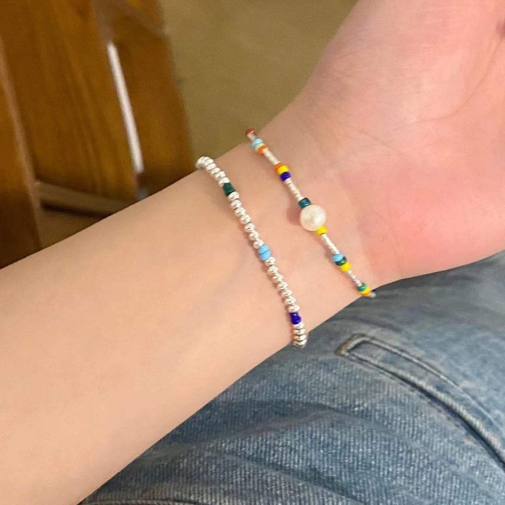 Dopamine Fashionable Summer Rainbow Beaded Flower Bracelet For Women Trendy Gift Jewelry