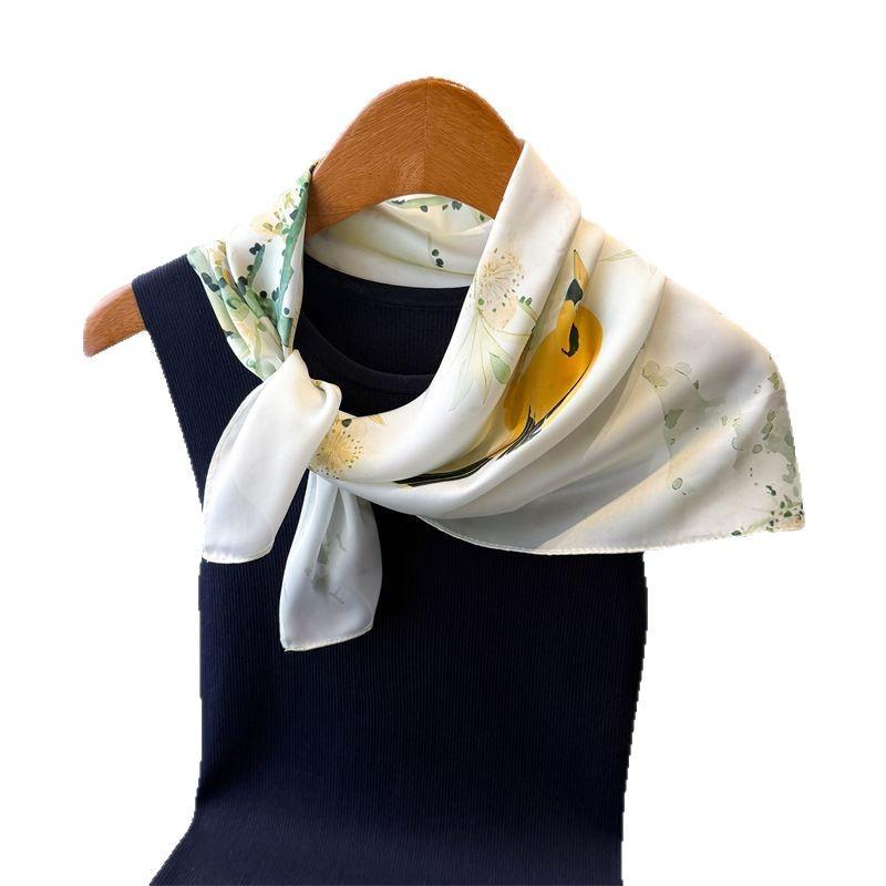 71Cm small square scarf imitation silk scarf headscarf flower and bird Yingchun printing neck protection scarf professional versatile scarf scarf scar