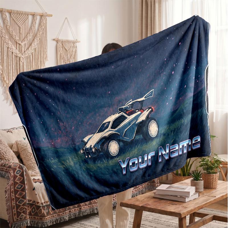 Rocket League Personalized Flannel Blanket, Custom Printed Text Name, Warm Soft Blanket For Couch Bed