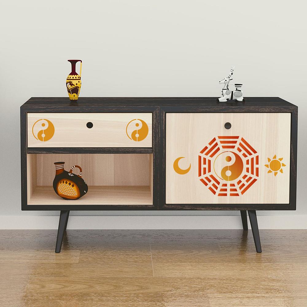 2 шт. 2 стиля ПЭТ полые трафареты для рисования и раскрашивания, для DIY скрапбукинга, фотоальбома, Инь-ян, 300x300 мм, 1 шт./стиль