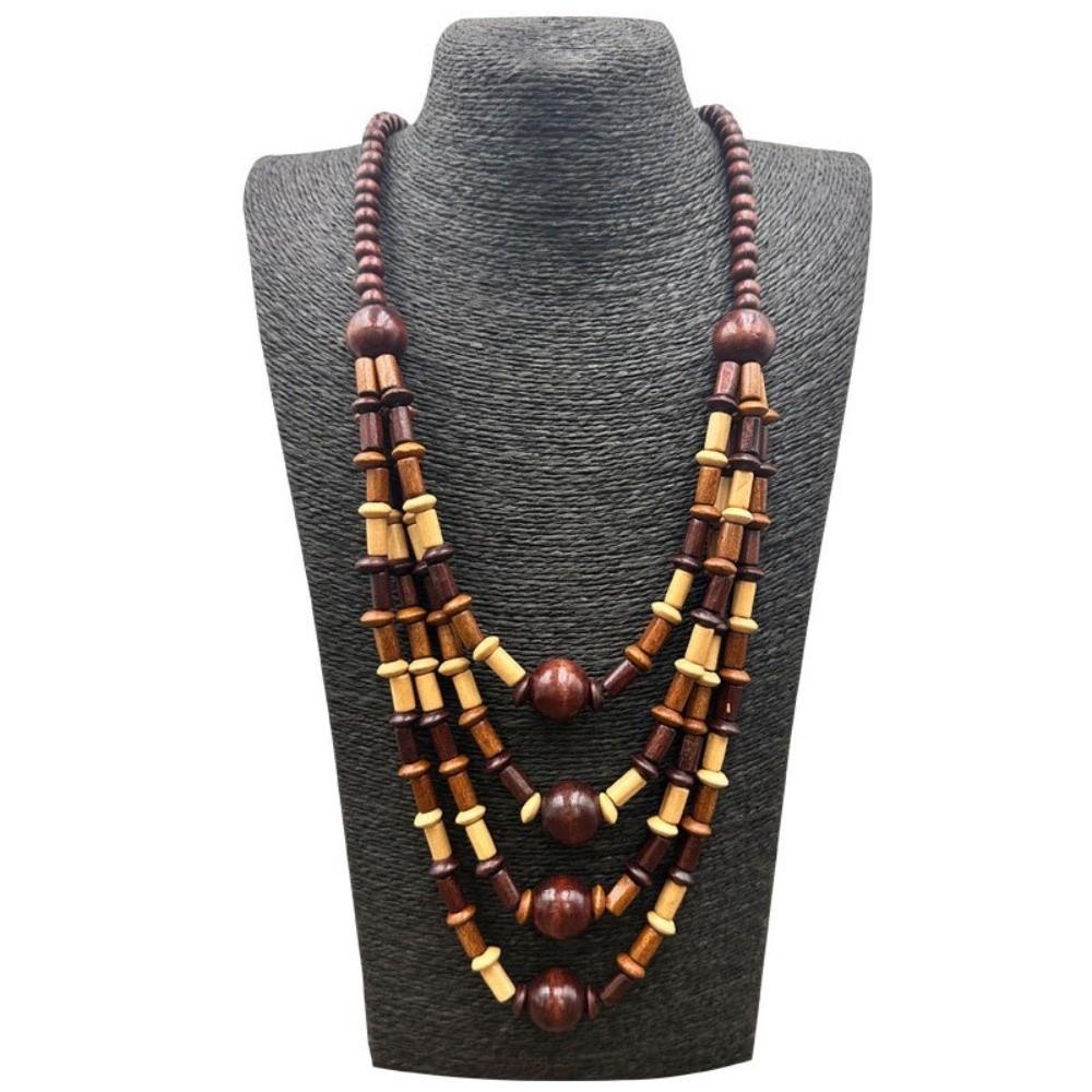 4pcs Layered Boho Necklace Earrings Set Handmade Beaded Earrings Set Wooden Necklace Set Women