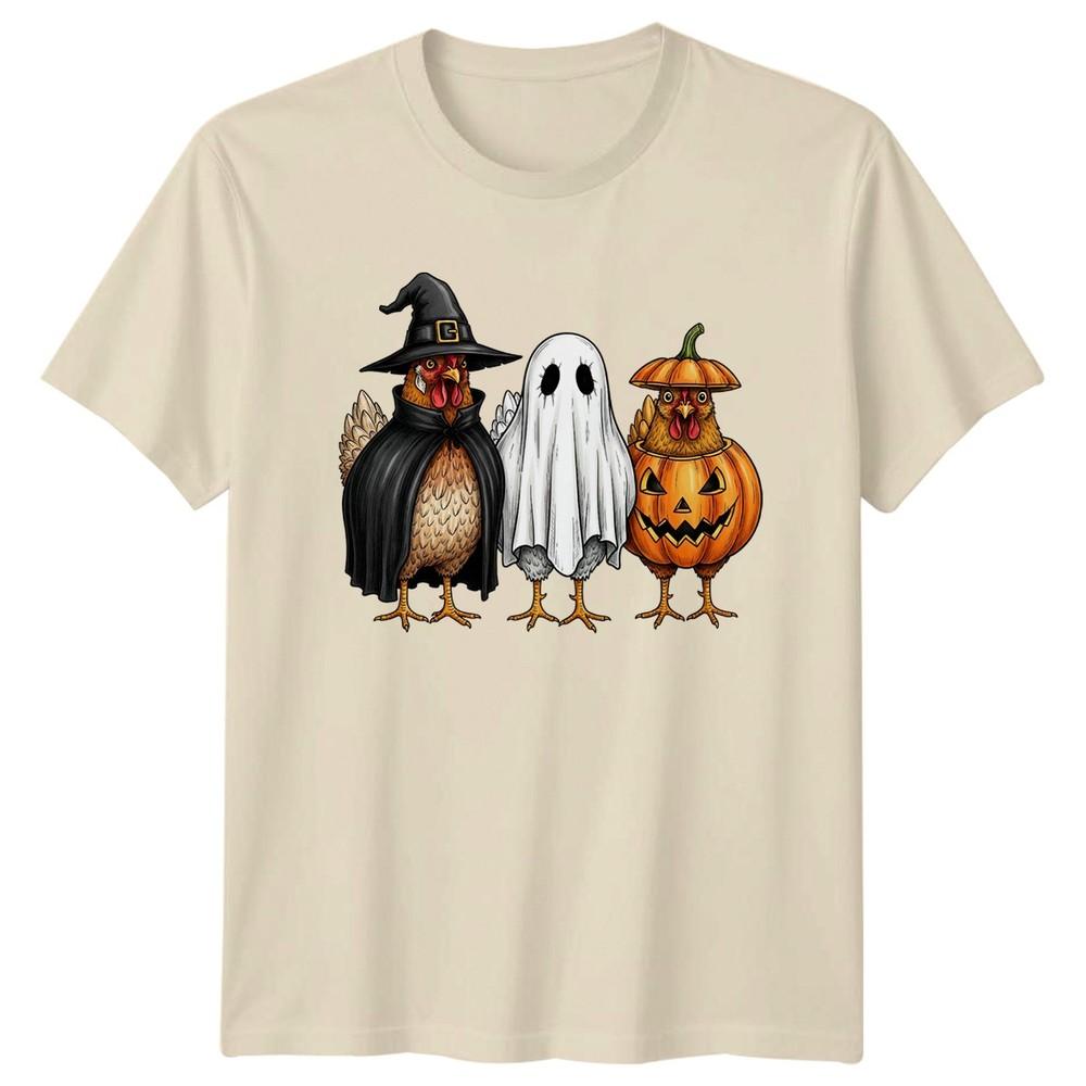 Funny Witch Ghost Pumpkin Chicken TShirt Farm Animal Halloween