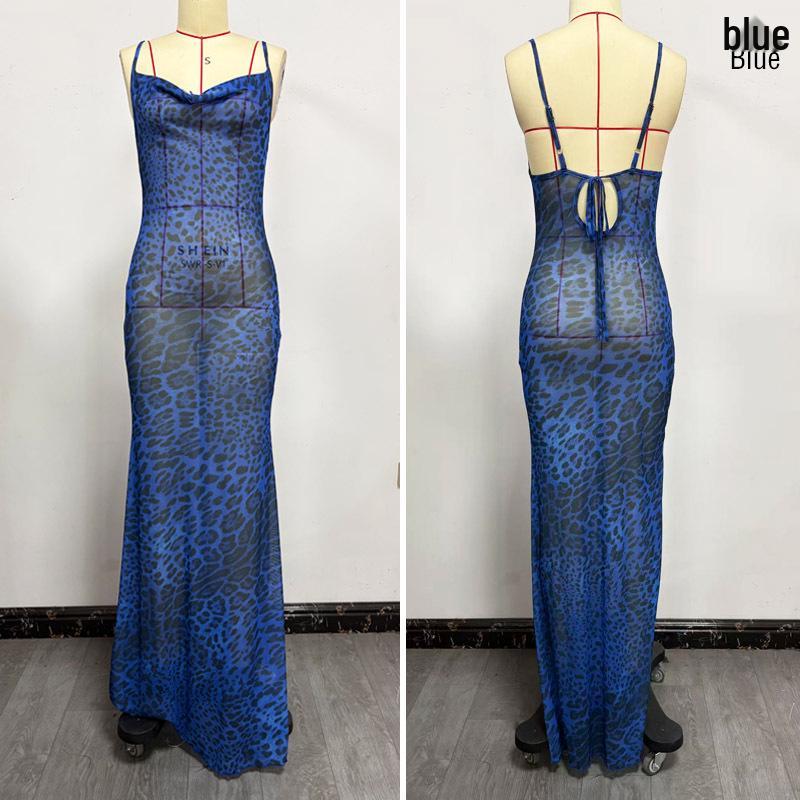 2025 Spring/Summer Leopard Print Slim Fit Long Dress with Spaghetti Straps and Open Back