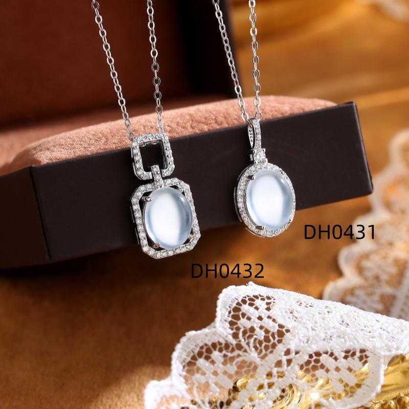 S925 Sterling Silver Natural Jade Necklace Full Diamond Luxury Transparent Jade Clavicle Chain Fashion Fine Silver Jewelry For Women