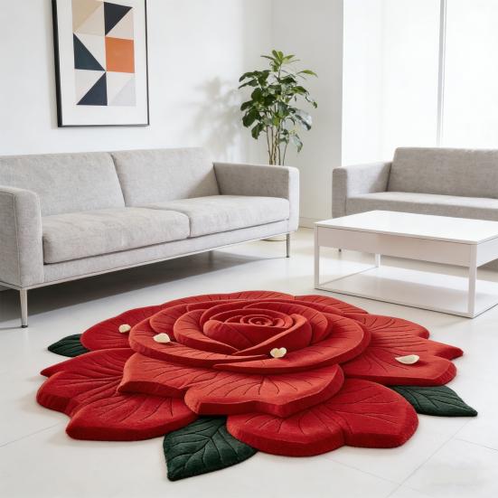 3D Visual Flower Shaped Floor Mat Non Slip Floral Bathroom Rug Super Absorbent Illusion Carpet for Tub Shower Bedroom Kitchen