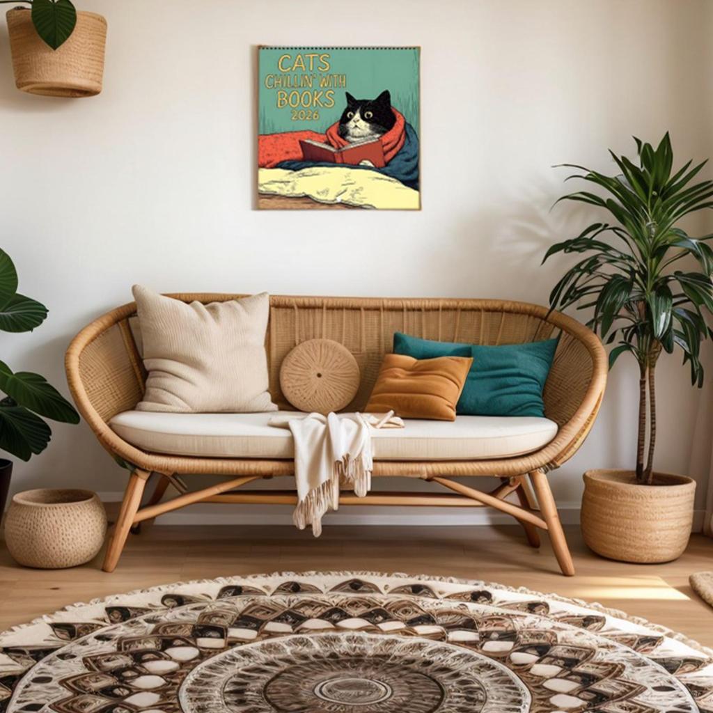 Wall Calendar 2026 Cute Reading Cat Pattern Calendar 12 Monthly Schedule Calendar Family Daily Plan Organizer For Office School