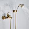 Gold Bathtub Shower Faucet Set Wall Mounted Antique Bath Shower Faucet Bathroom Cold and Hot Bath and Shower Mixer Taps Brass