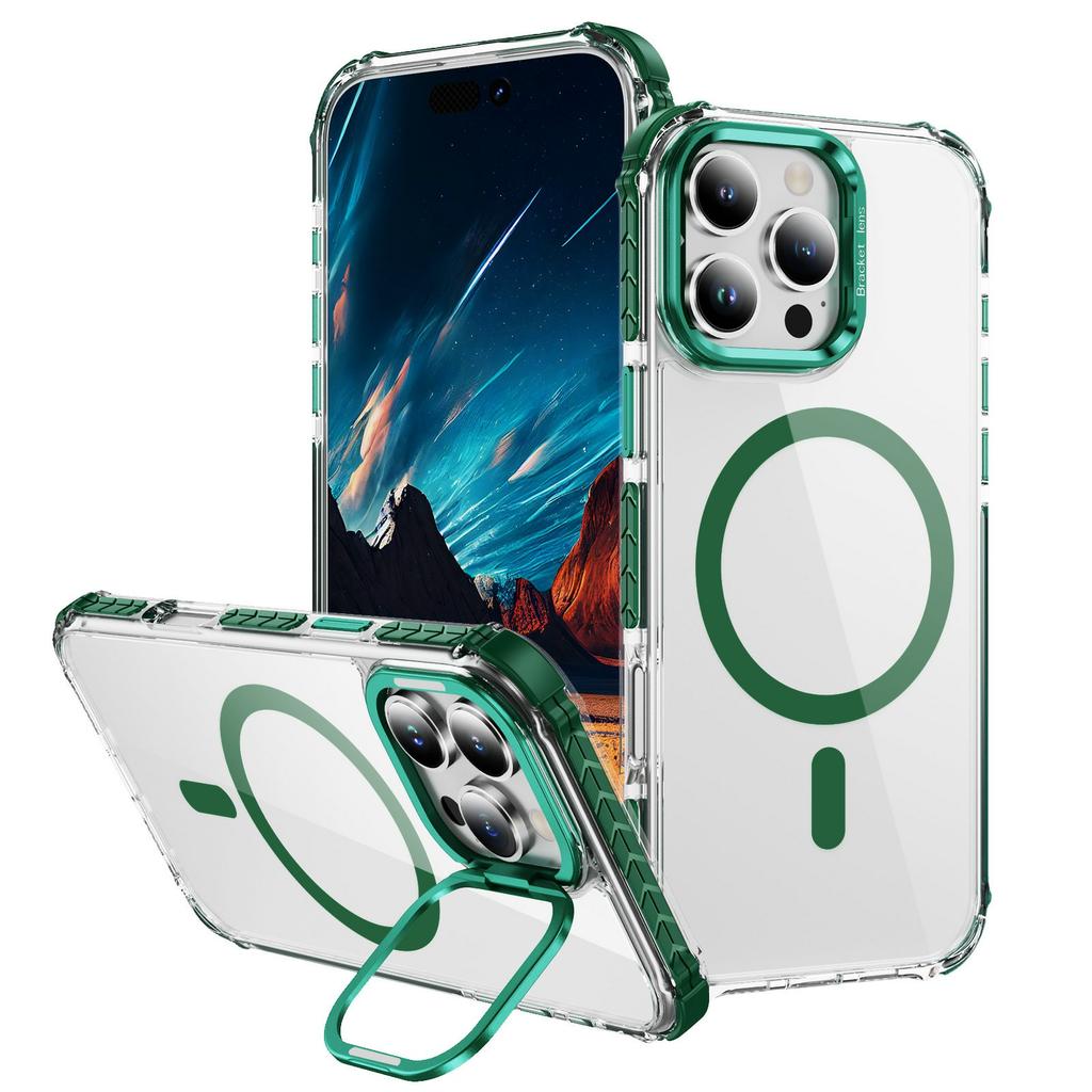 For iPhone 14 Pro Clear Phone Case with Lens Kickstand Cover Compatible with MagSafe