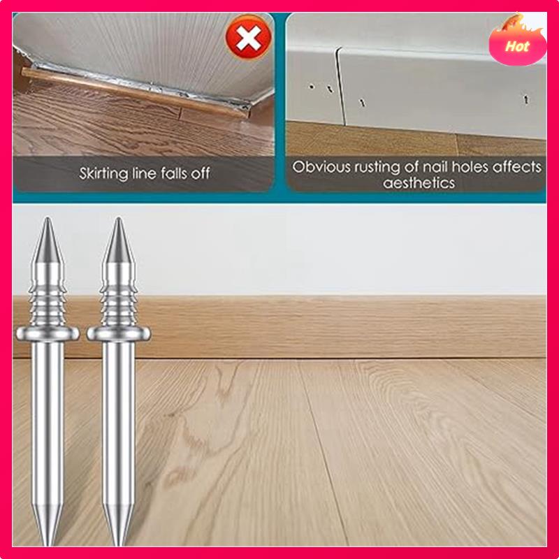 400 Pcs Double-Head Skirting Thread Seamless Nail,Rust-Proof No Trace Skirting Thread Screws Set With 4 Rods, With Nail