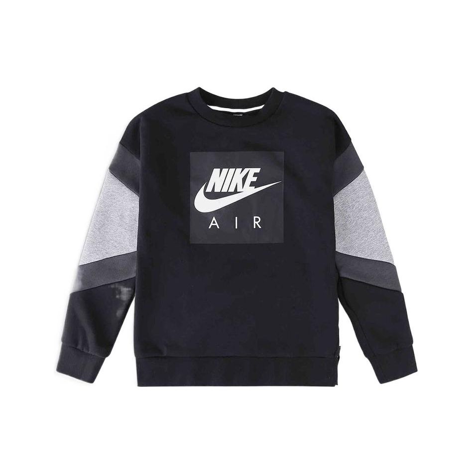 Nike Толстовка с лоскутным дизайном и логотипом, круглый вырез, пуловер, длинный рукав, детские толстовки, черный цвет, CD7280-010
