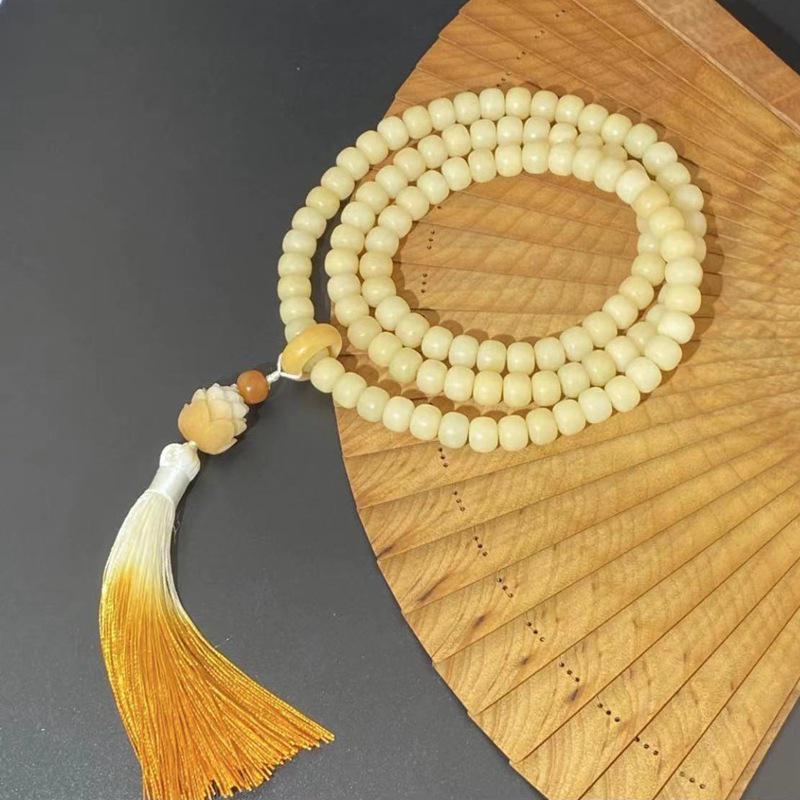 Temple Mutton Fat White Jade Bodhi Root 108 Beads Unisex Bracelet Necklace Pendant Buddhist Beads