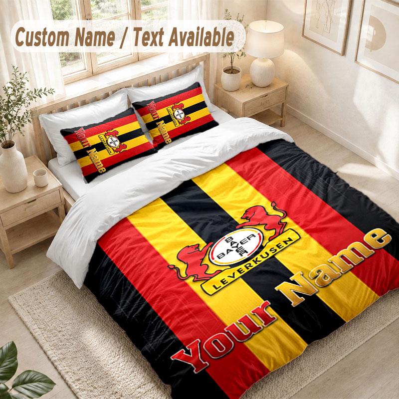 Custom Name Bedding Set 3 PiecesBayer Leverkusen Football Print Duvet Cover + 2 Pillowcases Soft Bed Decor