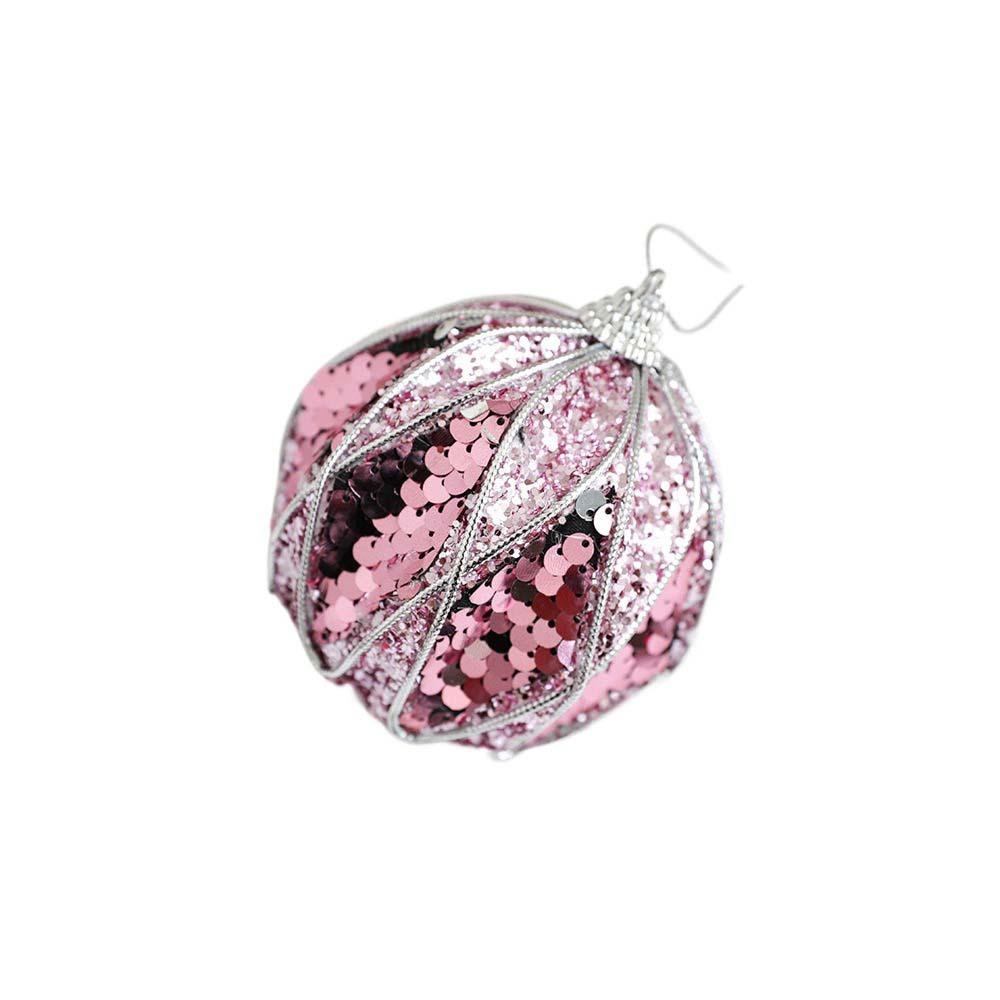 Sequined Pink Christmas Balls 8cm Xmas Tree Pendant Christmas Tree Hanging Ornament  Living Room
