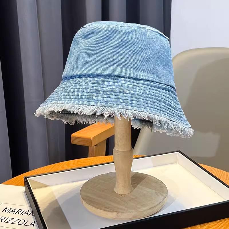 Панама из выстиранного денима, женская осенне-зимняя шляпа с передовым чувством, шляпа-панама с необработанным краем и простой защитой лица, подчеркивающая маленький овал лица, осень