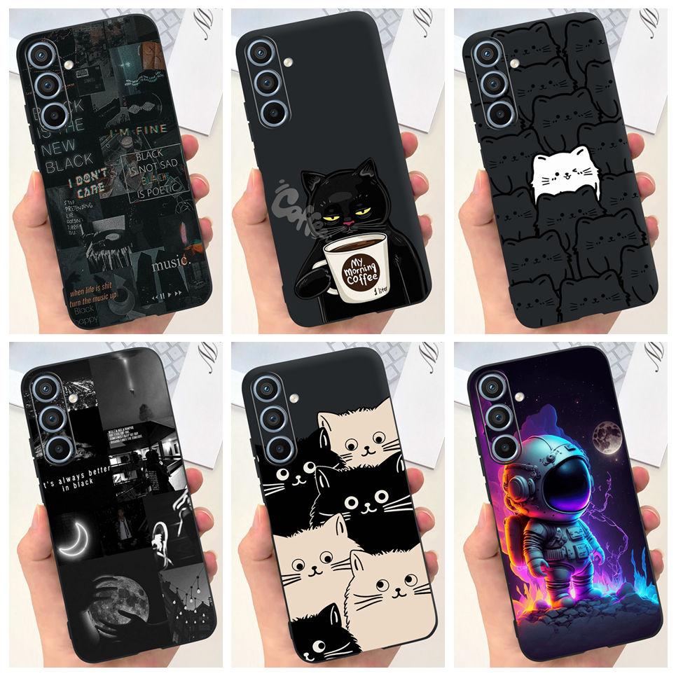 Soft Silicone Cases For Samsung Galaxy A54 5G A53 5G Case Samsung a23 4G 5G A12 A125F Bumper Shell Black Cat Stylish Coques Etui