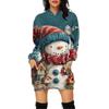 Women's Christmas Print Long-Sleeved Hooded Pocket Pullover Dress