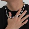 SHIXIN Hip Hop Colourful Beaded Chain Necklace for Men New Fashion Smooth Imitation Pearl Choker Male Jewelry Neck Accessories