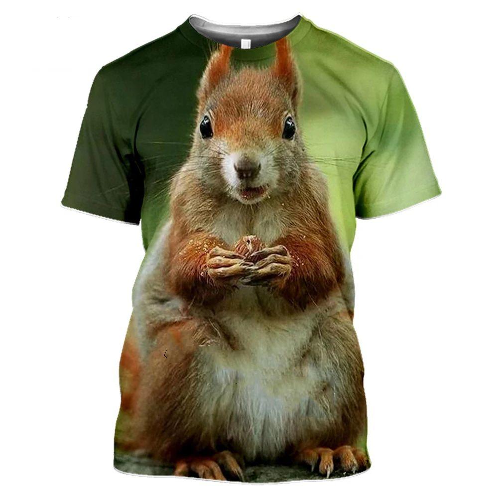 Men Summer Cute Fun Animal Squirrel Figure 3d Printed T-Shirt Casual Personality Comfortable Plus Size O Neck Short Sleeve