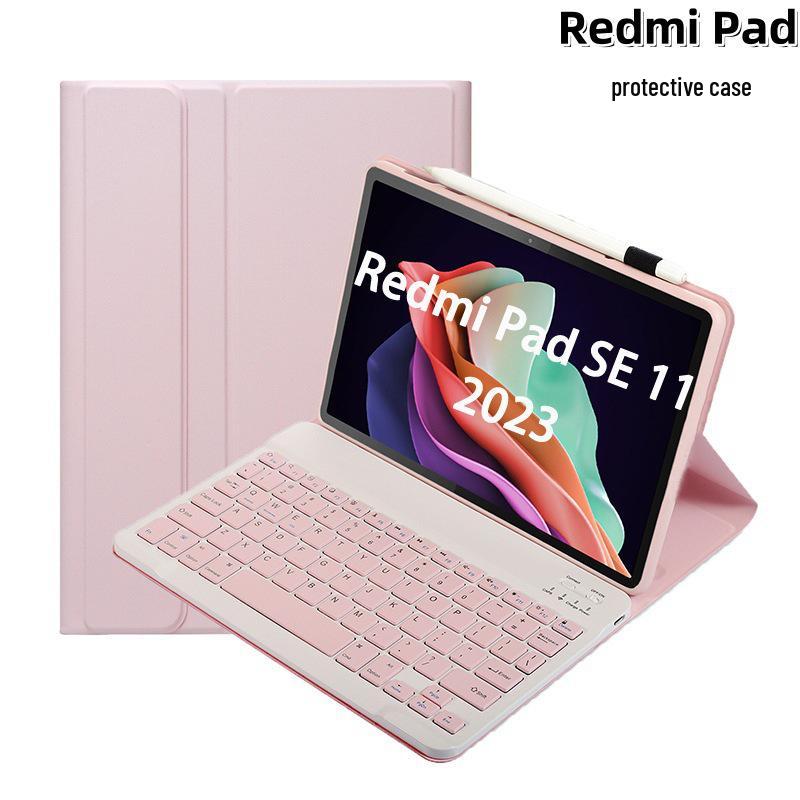 Совместимый красный чехол для планшета Xiaomi Redmi Pad SE 11 10,6" со съемной магнитной Bluetooth-клавиатурой (7 Pro) Кожаная обложка.