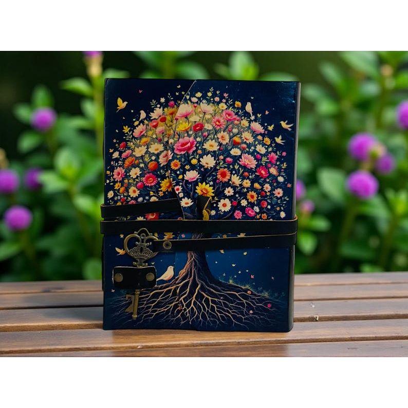 Tree of Life Grimoire – Vintage Leather Boho Notebook with Key | Deckle Paper Journal for Wiccans, Writers & Dreamers Diary