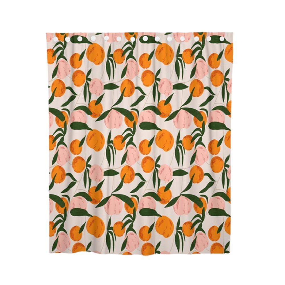 Mildew Proof Orange Peach Shower Curtain with Hook Bathroom Privacy Curtain Dormitory