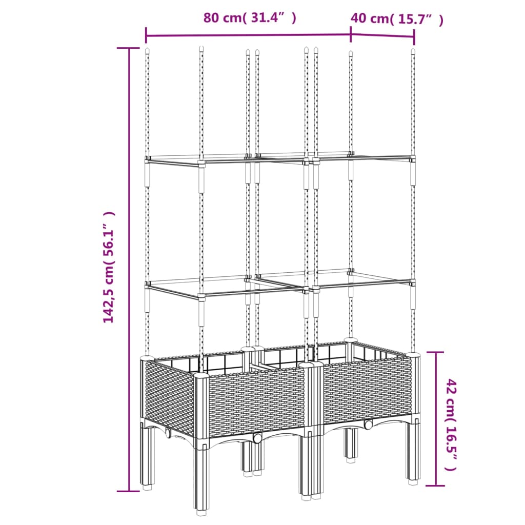 Planter with Trellis White 80 x 40 x 142.5 cm PP