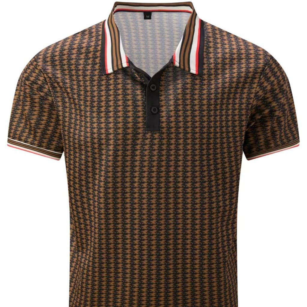 Новая мужская рубашка-поло в клетку «тысяча птиц» с разноцветными пуговицами, футболка с короткими рукавами, модные свободные топы