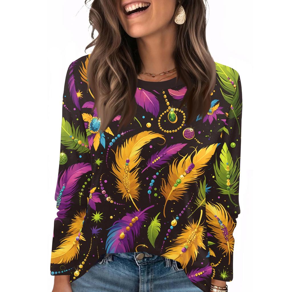Long Sleeve Shirts For Women Cute Print Graphic Tees Blouses Casual Plus Size Basic Tops Pullover